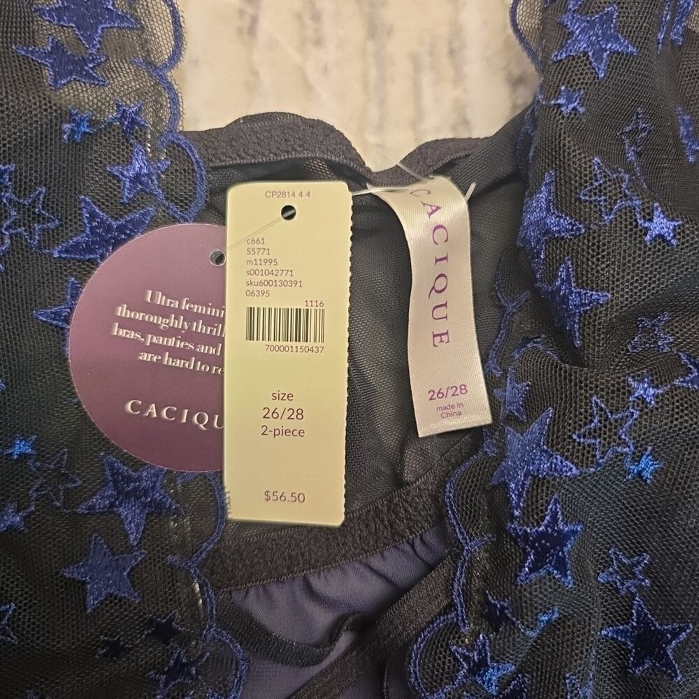 Lane Bryant Cacique Babydoll G-String Panty Set Strappy Lingerie New Stars 26/28 - Picture 2 of 6